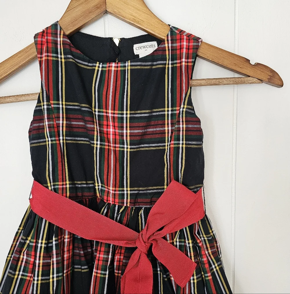 J Crew Crewcuts Black Plaid Dress with Red Accent Belt